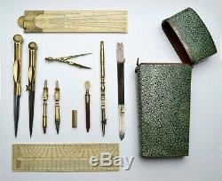 Large 18th century Shagreen Etui With Drawing Instruments By Watkins