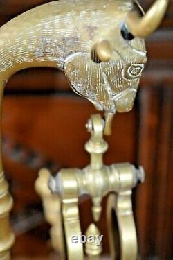 Large Antique 19th Century Spanish / Portuguese Brass Scales, Bull Finial, c1890