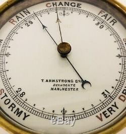 Large Antique Brass Aneroid Barometer by T. Armstrong Bros Manchester
