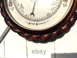 Large Antique Carved Rope Edge Oak Case Barometer