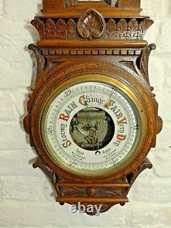 Large Antique Oak Aneroid Wall Barometer Circa 1890-1900