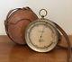 Large Antique Vintage T. Wheeler Military Brass Aneroid Barometer In Leather Case