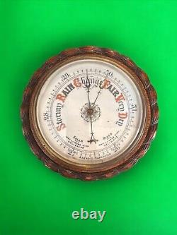 Large C1900's Antique Carved Rope Edge Oak Barometer 27cm Diameter