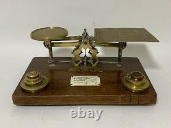 Large Original Antique Brass Postal Letter Parcel Scales Post Office and Weights