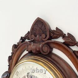 Large Victorian Carved Oak Wall Aneroid Barometer By James Pitkin London