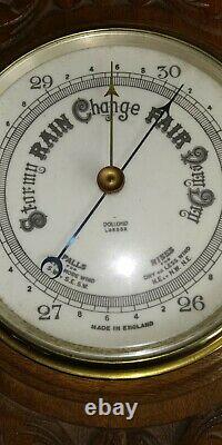 Large antique Dolland London Banjo barometer c1900 hand carved solid Oak wood