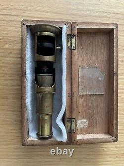 Late 1800s Antique Brass Field Pocket Microscope With Original Box