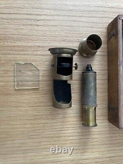 Late 1800s Antique Brass Field Pocket Microscope With Original Box