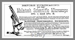 MCINTOSH BATTERY & OPTICAL CO, CHICAGO, SCIENTIFIC MICROSCOPE NO. 2 WithCASE 1891
