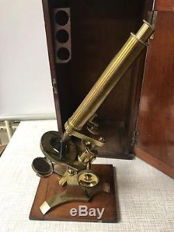Microscope (Baker) Mahogany Case Original lacquer C1870 Working