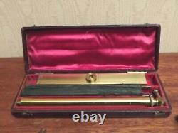 Microscope Candle Fan Lacquered Brass Morocco Leather Case C1850