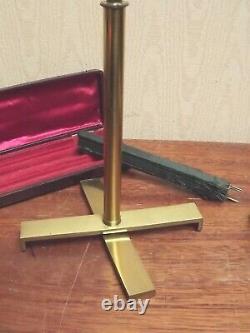Microscope Candle Fan Lacquered Brass Morocco Leather Case C1850
