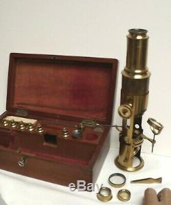 Microscope Drum Microscope Chest Cased Full Accessories Brass C1880
