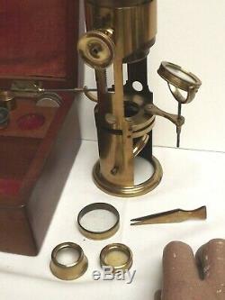 Microscope Drum Microscope Chest Cased Full Accessories Brass C1880