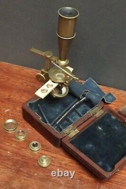 Microscope Early Gould Type C1820 Original Parts Brass Mahogany Case