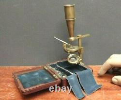 Microscope Early Gould Type C1820 Original Parts Brass Mahogany Case