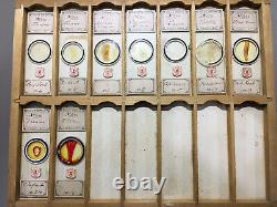 Microscope slides. Nine trays carrying over 90 antique slides. Some rare types