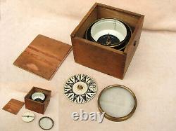 Mid 19th century Mariners small boat gimbaled compass in jointed oak box