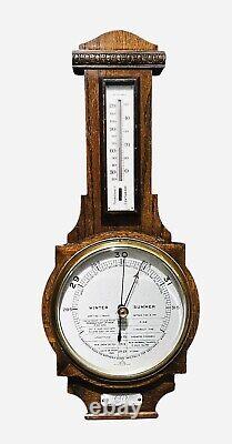 Oak Wall Barometer & Thermometer, English, 20th Century