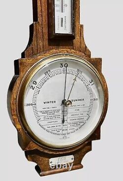 Oak Wall Barometer & Thermometer, English, 20th Century