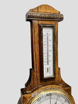 Oak Wall Barometer & Thermometer, English, 20th Century