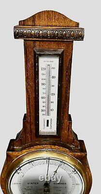 Oak Wall Barometer & Thermometer, English, 20th Century