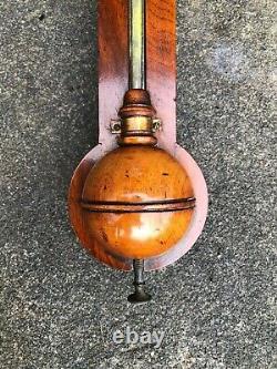 Old Victorian 19th Century Antique Mahogany Stick Barometer Hall & Wilson Oak