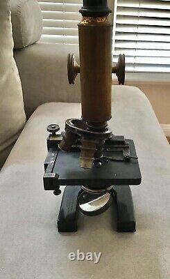 Original Antique Brass Spencer Microscope with Wood Case, circa 1908