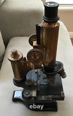 Original Antique Brass Spencer Microscope with Wood Case, circa 1908