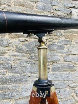 Original Antique Victorian Brass Leather Telescope on Tripod Floorstanding