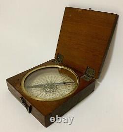 Original Antique Victorian Pocket Dry Card Compass in Wooden Case