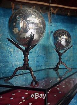 Pair of Scientific Mercury Witches Ball on Stands Antique Curio Unusual Interior