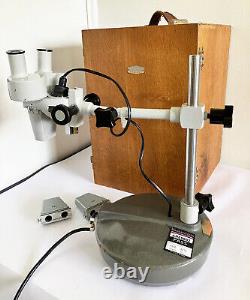 Prior England Long-Arm Binocular Microscope with Wooden Case