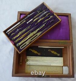 QUALITY CASED SET OF BRASS 19thC DRAWING INSTRUMENTS UNSIGNED WITH SHIRE ALBUM