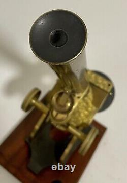 Quality Antique Victorian Brass Bar Limb Microscope in Box with Lenses