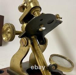 Quality Antique Victorian Brass Bar Limb Microscope in Box with Lenses