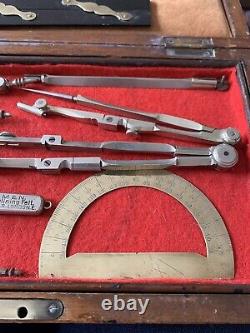 Quality Box Of Antique Drawing Instruments Double Layered Box, Many Various