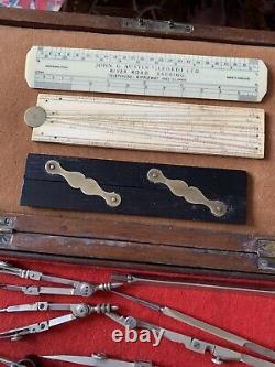 Quality Box Of Antique Drawing Instruments Double Layered Box, Many Various