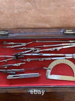 Quality Box Of Antique Drawing Instruments Double Layered Box, Many Various