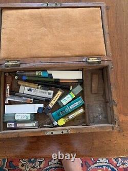 Quality Box Of Antique Drawing Instruments Double Layered Box, Many Various