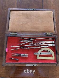 Quality Box Of Antique Drawing Instruments Double Layered Box, Many Various