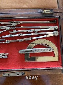 Quality Box Of Antique Drawing Instruments Double Layered Box, Many Various