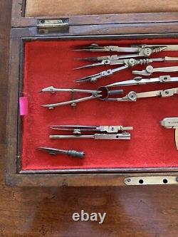 Quality Box Of Antique Drawing Instruments Double Layered Box, Many Various