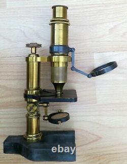 RARE ANTIQUE Brass Microscope HART & PRAZ Paris MAHOGANY BOX + KEY