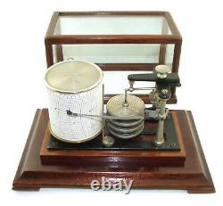 RARE Antique Oak Cased MICRO Barograph Bevelled Glass & Ink Bottle WORKING