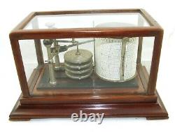 RARE Antique Oak Cased MICRO Barograph Bevelled Glass & Ink Bottle WORKING