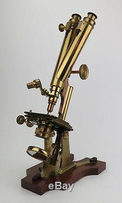 R & J Beck binocular microscope, twin tower, 3 Objective lenses, condenser 1873