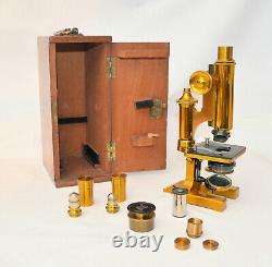 R & J Beck compound microscope in case