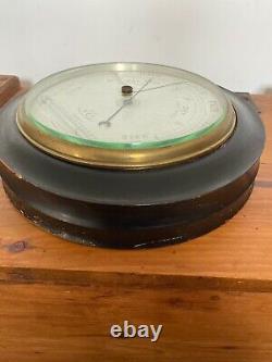 Rare Antique 19th C Large Ebonized Oak Case Aneroid Barometer With Thermometer
