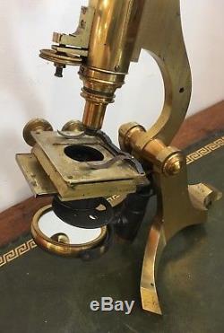 Rare Antique Dollond London Brass Wenham Microscope with Lenses in Display Box